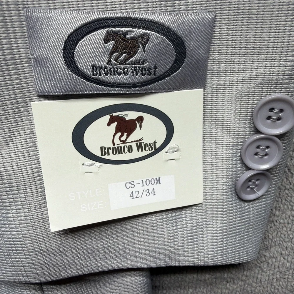 Vintage Rockabilly Western Suit Gray Jacket Pants Set 42R 34 Deadstock